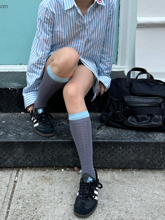 Sporty Sheer Knee-High Socks with Blue Trim