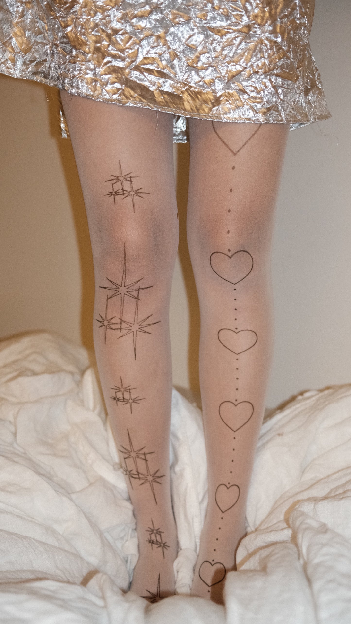 Tattoo Illusion Tights with Heart and Star Design